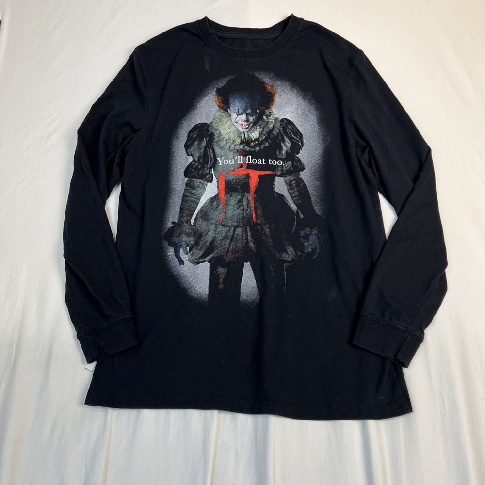 IT Pennywise The Clown Youll Float Too Long Sleeve T-Shirt Mens Small Black S18